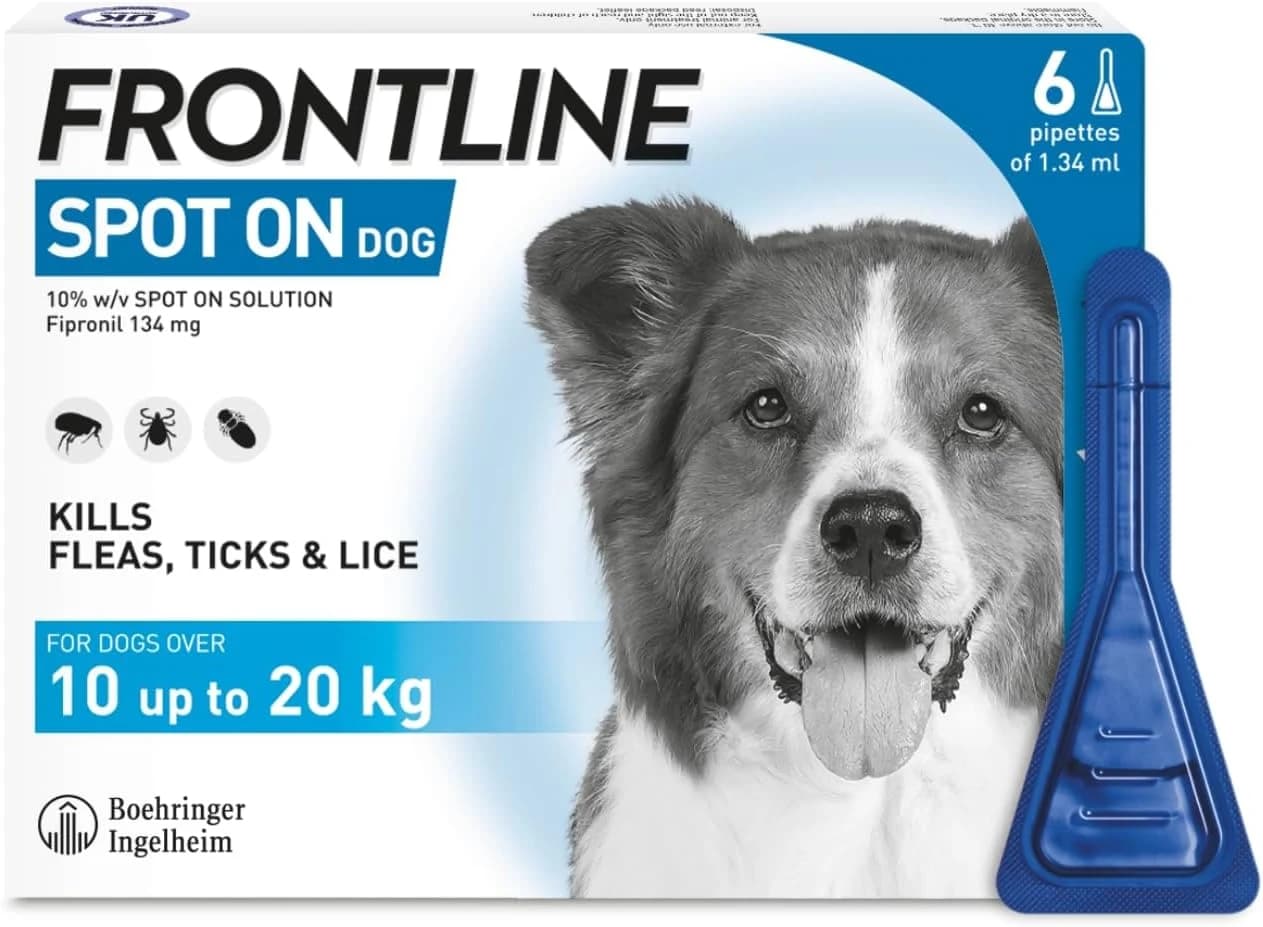 FRONTLINE Spot On Flea & Tick Treatment for Medium Dog (10-20kg) - 6 Pipettes