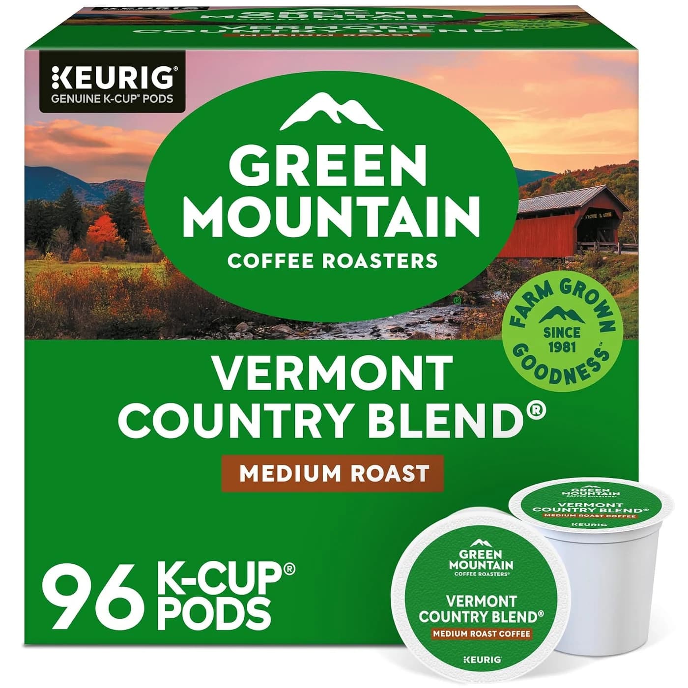 Green Mountain Coffee Roasters Vermont Country Blend, Medium Roast, 96 Coffee Pods