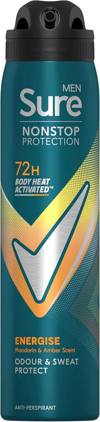 Sure Men Nonstop Protection Energise Anti-Perspirant Aerosol Deodorant 200 ml (Pack of 6)